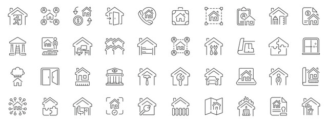 Obraz premium Real estate icons set: editable line icons. house, property, outline style symbols