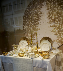 Festively served table. Christmas decorations