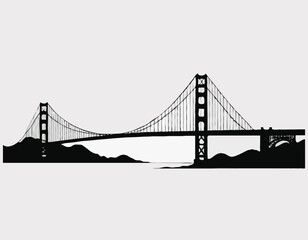 Obraz premium Black and White Illustration of the Golden Gate Bridge on a Crisp White Background, Minimalist Design, Iconic Landmark Representation.