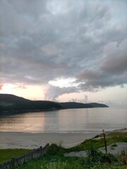 sunset colors in the Cantabrian coast in A Marina, Galicia, Spain