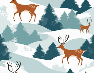 reindeer, deer in illustration in brush stroke painting © mjonb 