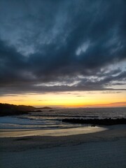 sunset colors in the Cantabrian coast in A Marina, Galicia, Spain