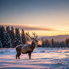 Majestic deer in winter landscape