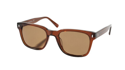 Stylish brown square sunglasses isolated PNG on transparent background, fashion eyewear with tinted...