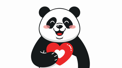 Obraz premium Stylized panda holding a red heart with a smaller white heart inside on a light background