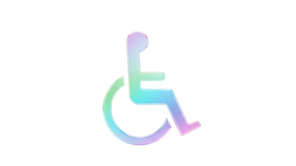 Holographic wheelchair symbol PNG isolated on transparent background, accessibility icon for disabled persons and handicap access