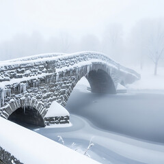 Stone bridge in winter landscape