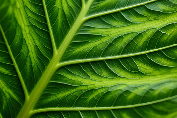 A macro close-up revealing the intricate and complex vein structure of a vibrant green leaf. The natural pattern resembles a perfect biological map or network.