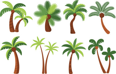 Naklejka premium Set of tropical palm trees on beach vector illustration, Vector illustration.