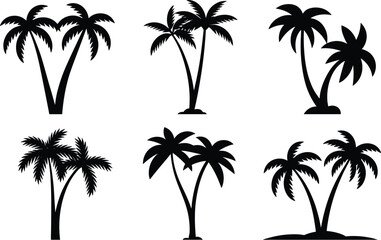 Fototapeta premium Palm tree silhouettes on tropical beach vector illustration, Vector illustration.