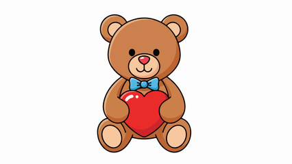 Obraz premium Teddy bear illustration with a red heart on a beige background