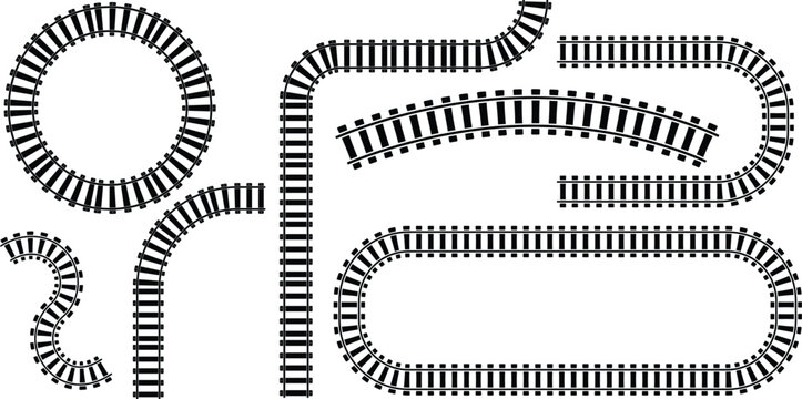Railway train track vector route. Rail pattern round circular curve railroad path icon