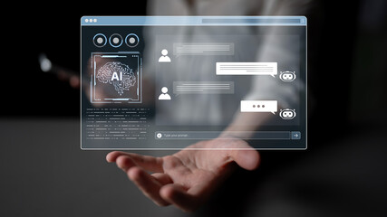 A user interface of a conversational AI platform. A user interacts with an intelligent chatbot by typing prompts to receive support and information from the digital brain. Fermion