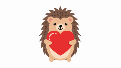 Friendly hedgehog holding a red heart on a beige background