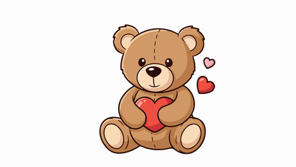 Obraz premium Hand-drawn illustration of a plush teddy bear holding a red heart with additional hearts in the background