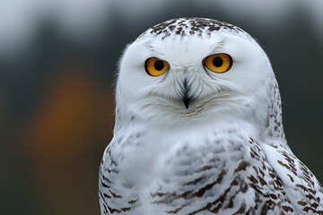 Naklejka premium Stunning Portrait of a Snowy Owl in the Wild, Capturing the Intense Gaze of an Arctic Predator