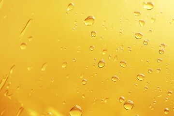 Translucent bubbles float across vivid amber expanse. Soft lighting highlights delicate spheres against warm hue. Neural network AI generated