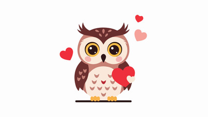 Cartoon owl holding a red heart with floating hearts around it