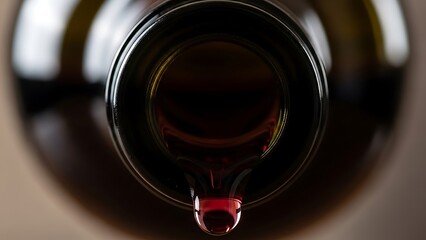 Macro Shot of a Deep Red Liquid Droplet Dripping from a Glass Bottle Opening