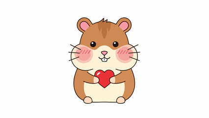 Fototapeta premium Illustration of a hamster holding a red heart on a beige background