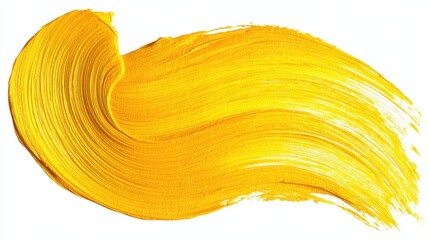 A bright yellow paint stroke is visible against a white background. The stroke has a smooth texture and curves showing the motion of the brush during painting.