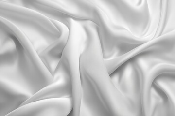 Obraz premium Luxurious creamy fabric forms elegant folds on solid white background, creating soothing visual flow under soft lighting. Neural network AI generated