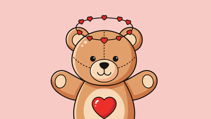 Fototapeta premium Polished illustration of a soft brown teddy bear with outstretched arms and red hearts