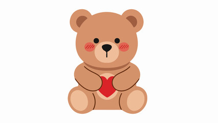 Obraz premium Teddy bear holding a red heart on a light beige background
