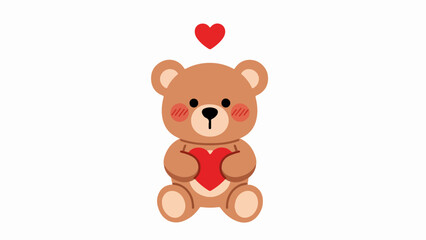 Obraz premium Friendly brown teddy bear with red heart in paws and floating heart above head