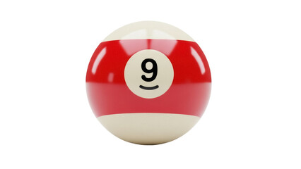 Nine ball PNG isolated on transparent background, red and beige billiard ball with number 9 for pool game and sports design