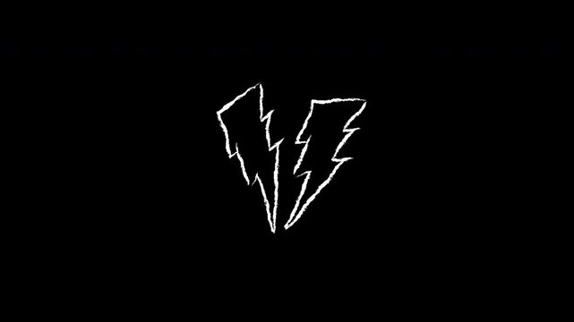 White Hand-Drawn Broken Lightning Bolt on Alpha Channel, Transparent Background Split Thunder Bolt Sketch, Edgy Chalk Style Power Symbol, Hand Drawn Cracked Electric Flash Overlay.