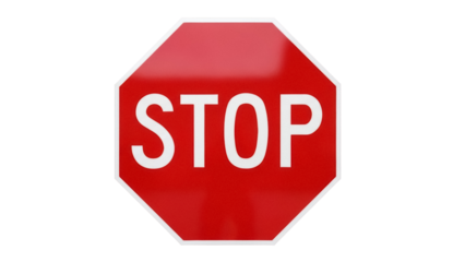 Red stop sign PNG isolated on transparent background, traffic control symbol for road safety and transportation
