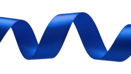 Wavy blue ribbon PNG isolated on transparent background, decorative element for gift wrapping and festive designs