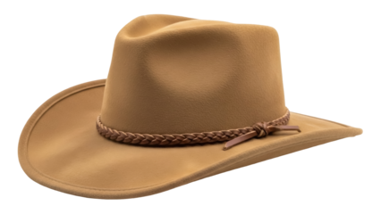 Tan felt outback hat PNG isolated on transparent background, classic Australian headwear for sun protection and outdoor fashion