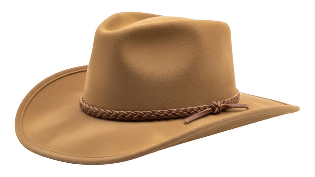 Tan felt outback hat PNG isolated on transparent background, classic Australian headwear for sun protection and outdoor fashion