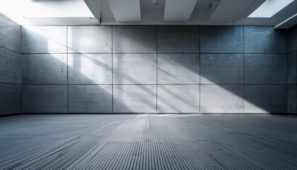 abstract interior design of modern showroom with empty floor and concrete wall background