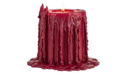 Red candle with dripping wax isolated PNG, decorative wax candle for Halloween and gothic themes on transparent background