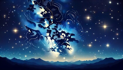 Fototapeta premium celestial starry night sky with twinkling stars in a dark blue background night cosmic celestial body