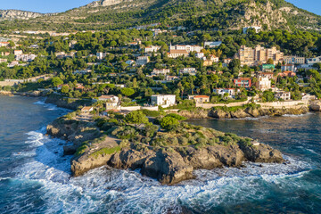 Fototapeta premium Aerial view of the French Riviera coastline between Nice and Monaco, France