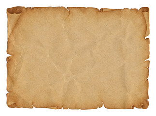 treasure map aged blank parchment paper texture with torn edges and vintage weathered surface isolated on transparent background for historical design and antique backgrounds
