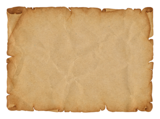 treasure map aged blank parchment paper texture with torn edges and vintage weathered surface isolated on transparent background for historical design and antique backgrounds