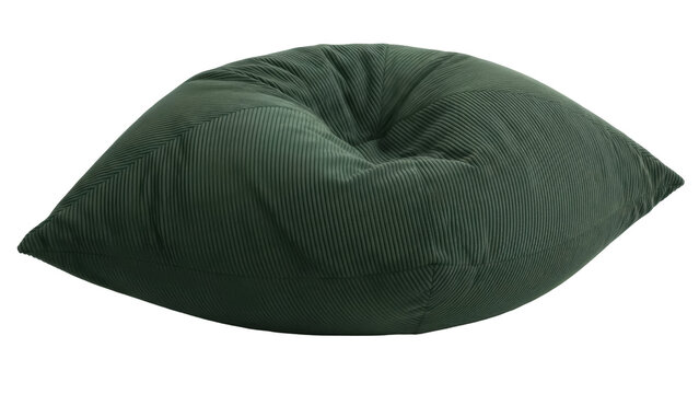 Olive green corduroy bean bag chair isolated PNG on transparent background, comfortable seating for relaxation and casual living spaces