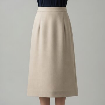 Classic Beige Textured A-line Midi Skirt, Sophisticated Professional Apparel for Timeless Women's Fashion