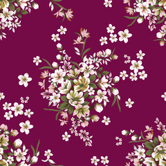 Elegant Vintage Floral Pattern on Burgundy Background