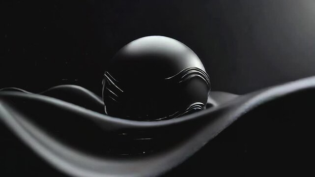 Elegant dark sphere with intricate wave patterns rolling across a smooth, undulating surface. A luxurious and mysterious motion background