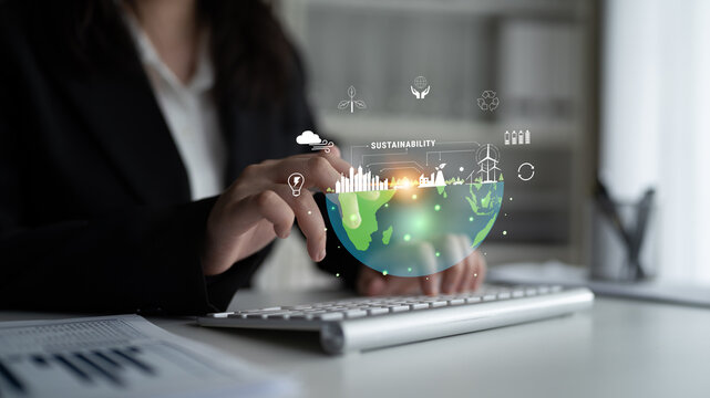 The concept of sustainability with green energy for environmental protection. A vision of a smart city with renewable resources and a clean ecosystem. Motif - Powered by Adobe