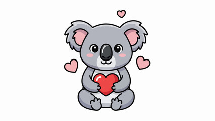 Fototapeta premium Cartoon koala holding a red heart with pink accents and floating hearts around it
