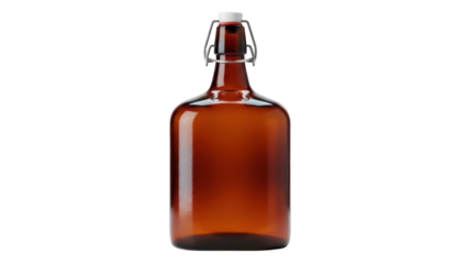 Amber glass bottle with swing top isolated PNG, reusable container for beverages and homemade liquids on transparent background