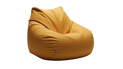 Comfortable mustard yellow bean bag chair PNG isolated on transparent background, modern furniture for relaxing and casual seating