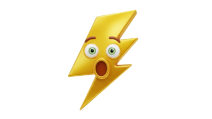 Surprised lightning bolt emoji PNG isolated on transparent background, yellow cartoon character with shocked expression for social media